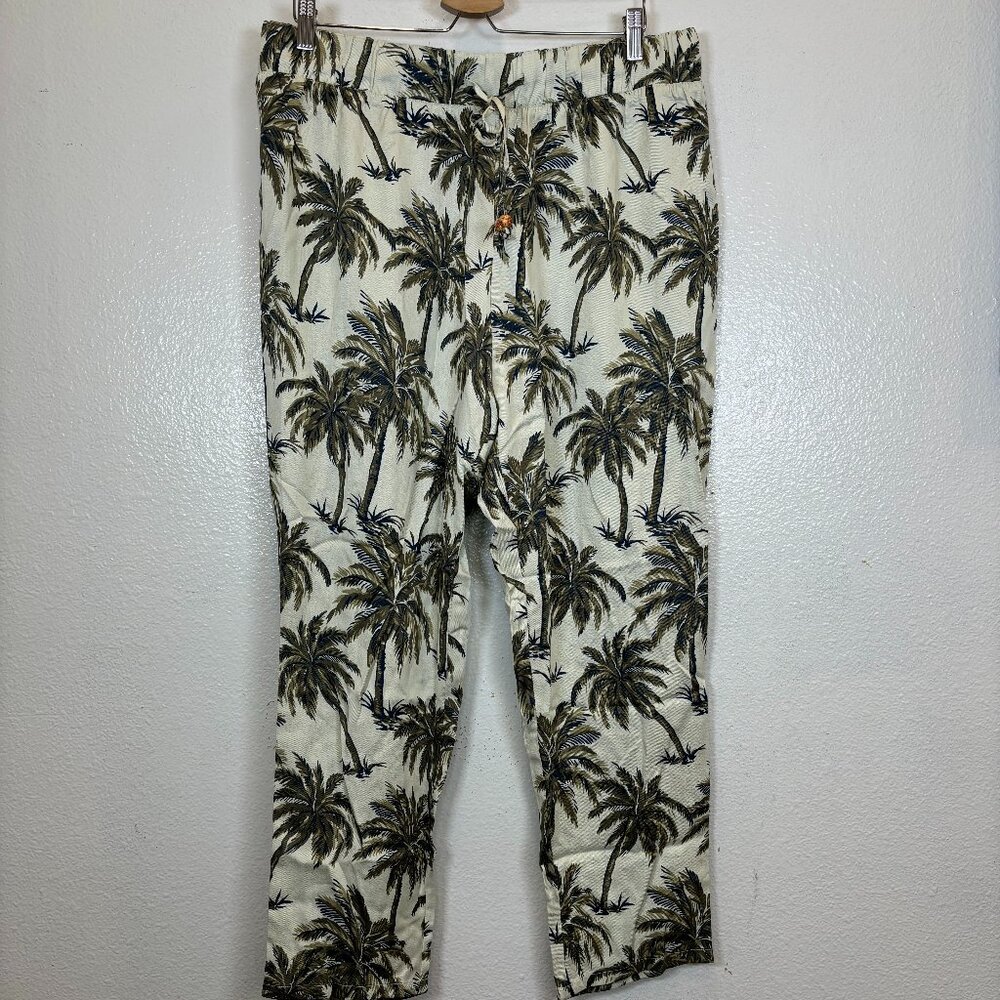 Soft Surroundings Pants Women Size XL Green Palm Trees Lyocell Soft Tropical